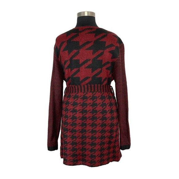 Toda Bela L Burgundy Red Houndstooth Cardigan Sweater Jacket Art To Wear Chunky - Picture 4 of 7